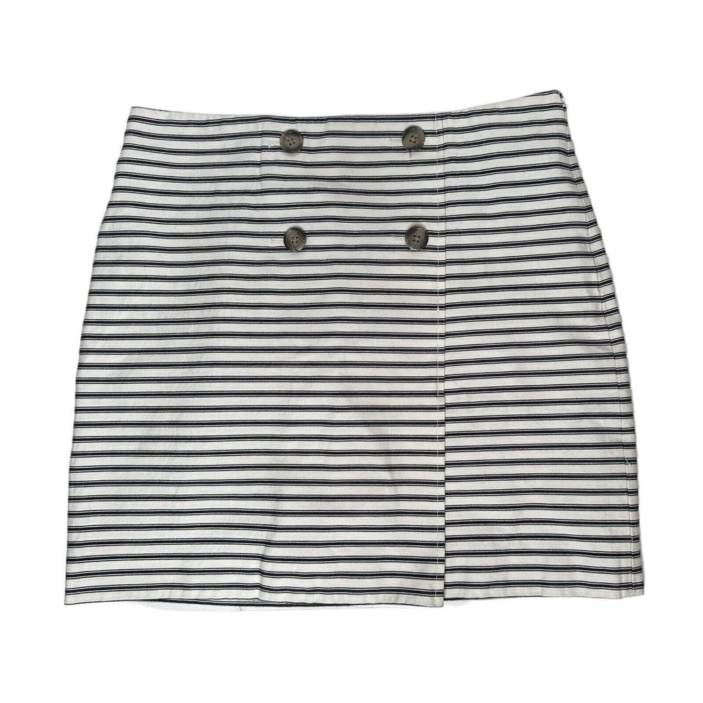 Ann Taylor Loft Skirt Womens Sz 12‎ White Black Stripe Faux Wrap Sailor Nautical